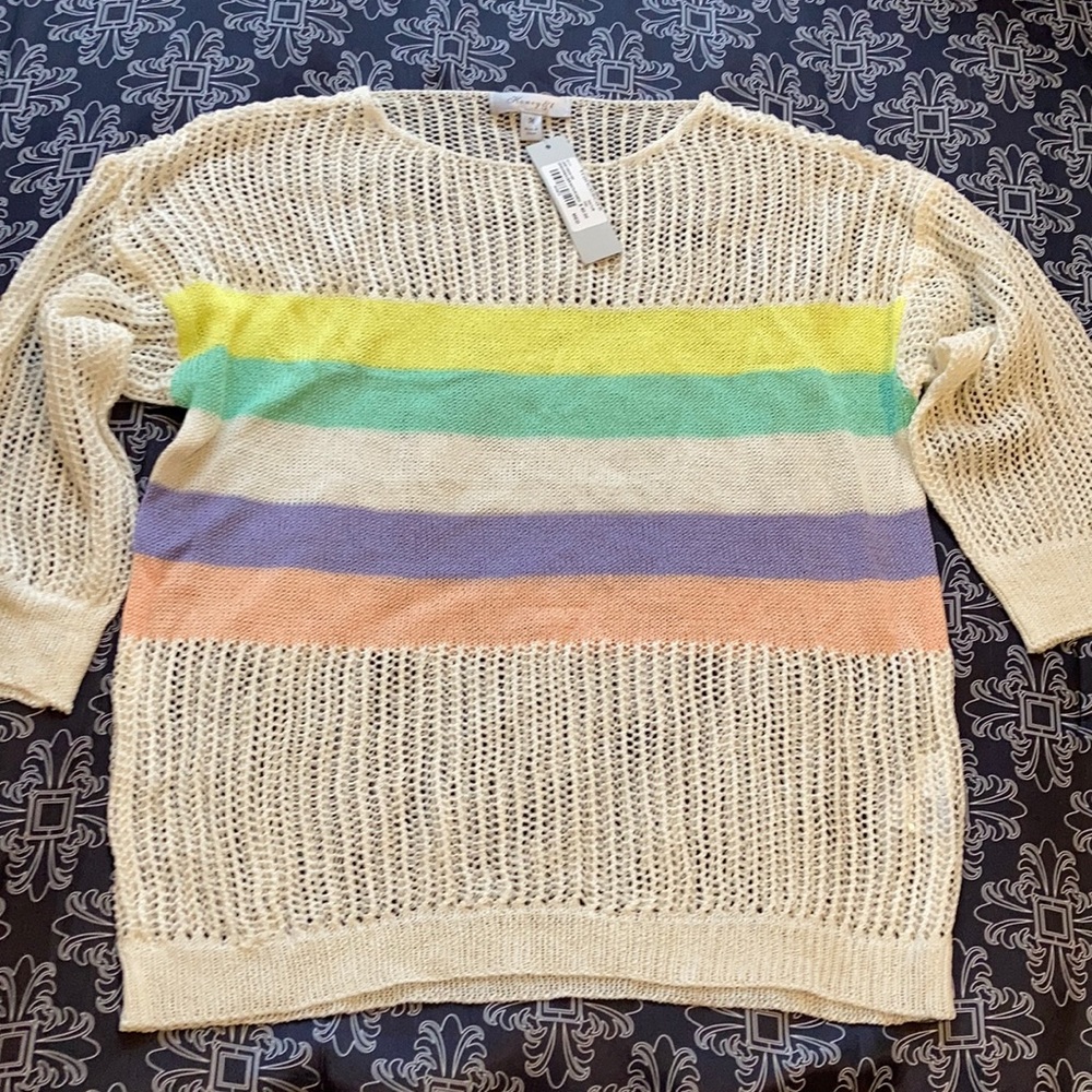 NWT francescas Honey&t Sweater Open Weave Stripe M